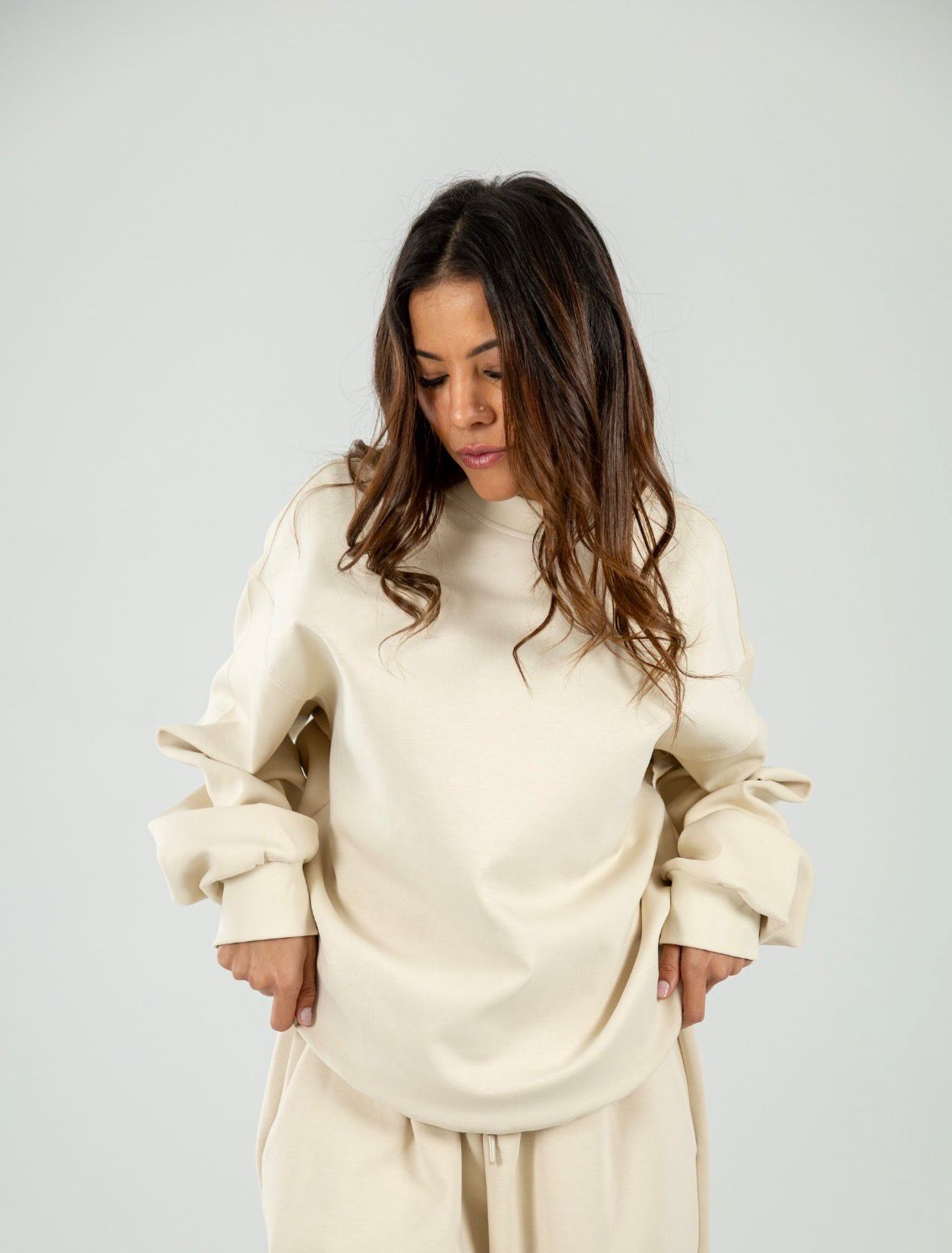 Beige Long Sleeve Crewneck